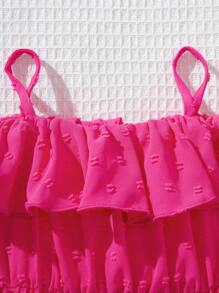 SHEIN Baby Girl Summer Cute Pink Ruffle Strap Dress - Hot Pink - View 5