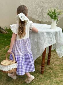 LMoss Kids LMoss 少女针织拼色碎花泡泡袖修身连衣裙