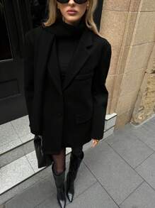 Aloruh Abrigo de lana color vino tinto de estilo callejero elegante para uso diario de la mujer - Negro - Ver 7