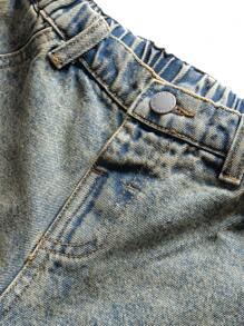 SHEIN Young Boys Summer Distressed Casual Vintage Washed Loose Fit Baggy Blue Denim Shorts,Boys Spring/Summer Clothes Spring Break Outfit