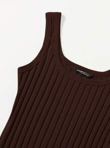 SHEIN Essnce 羅紋針織包臀連衣裙 - 巧克力棕 - 查看 5