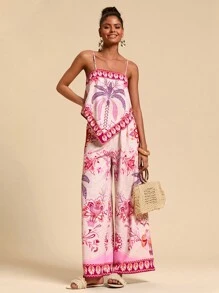 Travachic 2pcs/Set Printed Cami & Pants Outfit, Minimalist Fashion Casual Daily Wear
