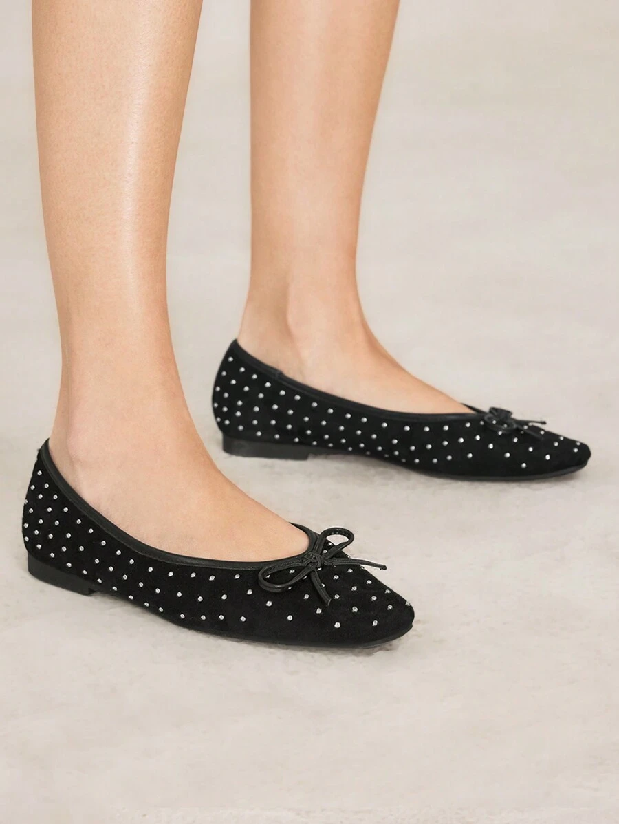 MOTF PREMIUM WOMEN'S COMFORTABLE RIVET ROUND TOE FLAT LOAFERS, FOR VALENTINE'S DAY, SPRING SHOES SPRING BREAK EASTER - Black - View 2