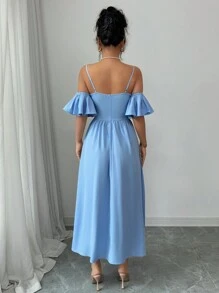 Calvaya Fashionable All-Match Sleeveless Twist Hollow Waist Ruffle Hem Slit Dress For Women