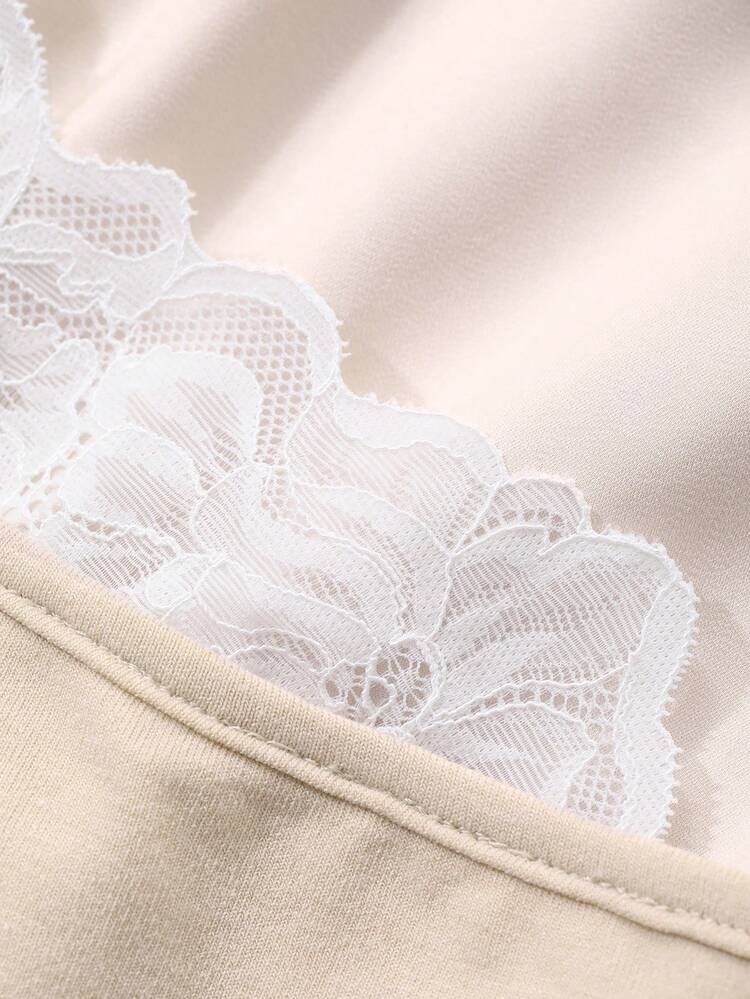 2pcs Women Lace Patchwork Fitted Long Sleeve Sleepwear Set Pajama
