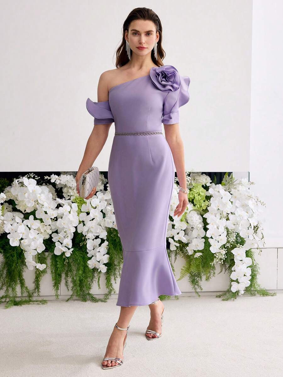 MOTF PREMIUM STEREO FLORAL BIAS CUT DRESS - Purple - View 1