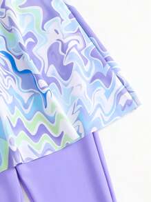 2pcs/Set Girls Tankini With Long Sleeve Top & Patterned Pants, Outfit - Multicolor - View 7