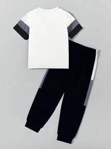 SHEIN 2pcs/Set Young Boy Round Neck Short Sleeve T-Shirt And Casual Pants, Minimalist & Fashionable Daily Wear - Multicolor - View 2