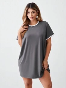 SHEIN BASICS Set de 2 vestidos casuales de punto de unicolor, cuello redondo, manga corta, talla grande - Multicolor - Ver 6