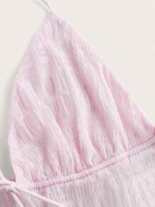 SHEIN ICON Split Hem Tie Backless Mesh Halter Y2k Top - Watermelon Pink - View 4