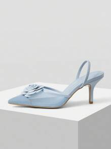 MOTF PREMIUM Spitze Zehen Blumen Detail High Heels, Frühjahrsschuhe, Frühjahrs Party Ostern Ball Absätze - Babyblau - Übersicht 2