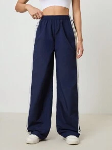 SHEIN Tall Damen Hose mit seitlichen Streifen, weites Bein und loser Passform