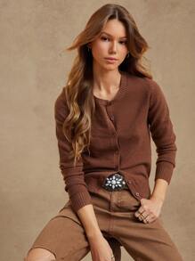 WESTFADE Cárdigan de punto con cuello redondo, botones delanteros y manga larga para uso en verano, para mujeres