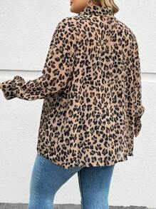 SHEIN CURVE+ Áo cánh thường ngày họa tiết da báo dài tay cài nút phía trước cỡ lớn - Nhiều màu - Xem 2