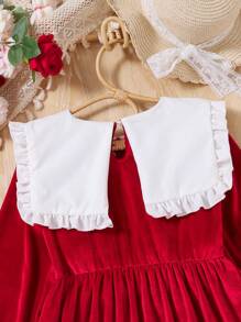 Girls' Fashion Elegant Red Peter Pan Collar Velvet Long Sleeve Princess Dress - Multicolor - View 5