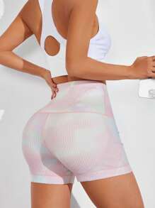 Gameset SHEIN Sport Damen High Waist Batikdruck Lässig Leggings, geeignet für Fitness und alltäglichen Gebrauch - Pink - Übersicht 2