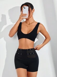 Slayoga Mesh Patchwork Hoge Taille Naadloze Sport Shorts