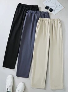 SHEIN 3 件套纯色休闲裤，适合青少年男孩，设计简约