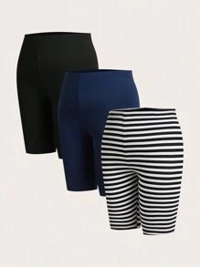 SHEIN Essnce Plus Size Dames Lente En Zomer Mode Casual Sport Comfortabel Basic Hoge Elastische Dagelijkse Veelzijdige Multi-Kleur Korte Leggings 3 Packs, Zomeroutfits Voor Vrouwen, Vrouwen Kort