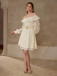 MOTF VESTIDO CON ESCOTE BARCO Y ACABADO DE VOLANTES - Albaricoque - Ver 8