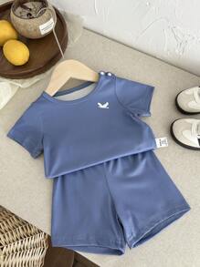 6pcs/Pack Newborn Baby Boy/Girl Black, Blue, Gray Short Sleeve Shorts Set, Comfortable All Occasions Summer Outfit, Great Value Multi-Piece Set - Multicolor - View 9