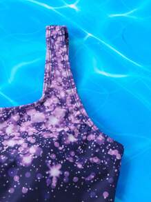 Teen Girls' Vacation Glitter Print Casual Bikini 2 Pieces Swimwear Set - Multicolor - View 3