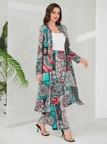 Al Najma 2pcs Set Women Holiday Casual Full Print Jacket And Pants - Red - View 3