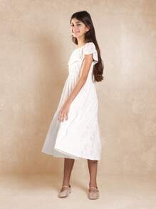 SUMWON Summer Eyelet Lace Tiered Prairie Midi Dress With Ruffle Overlay Empire Waist Sundress For Tween Girls Special Occasion Wedding Guest Easter Spring - White - View 6