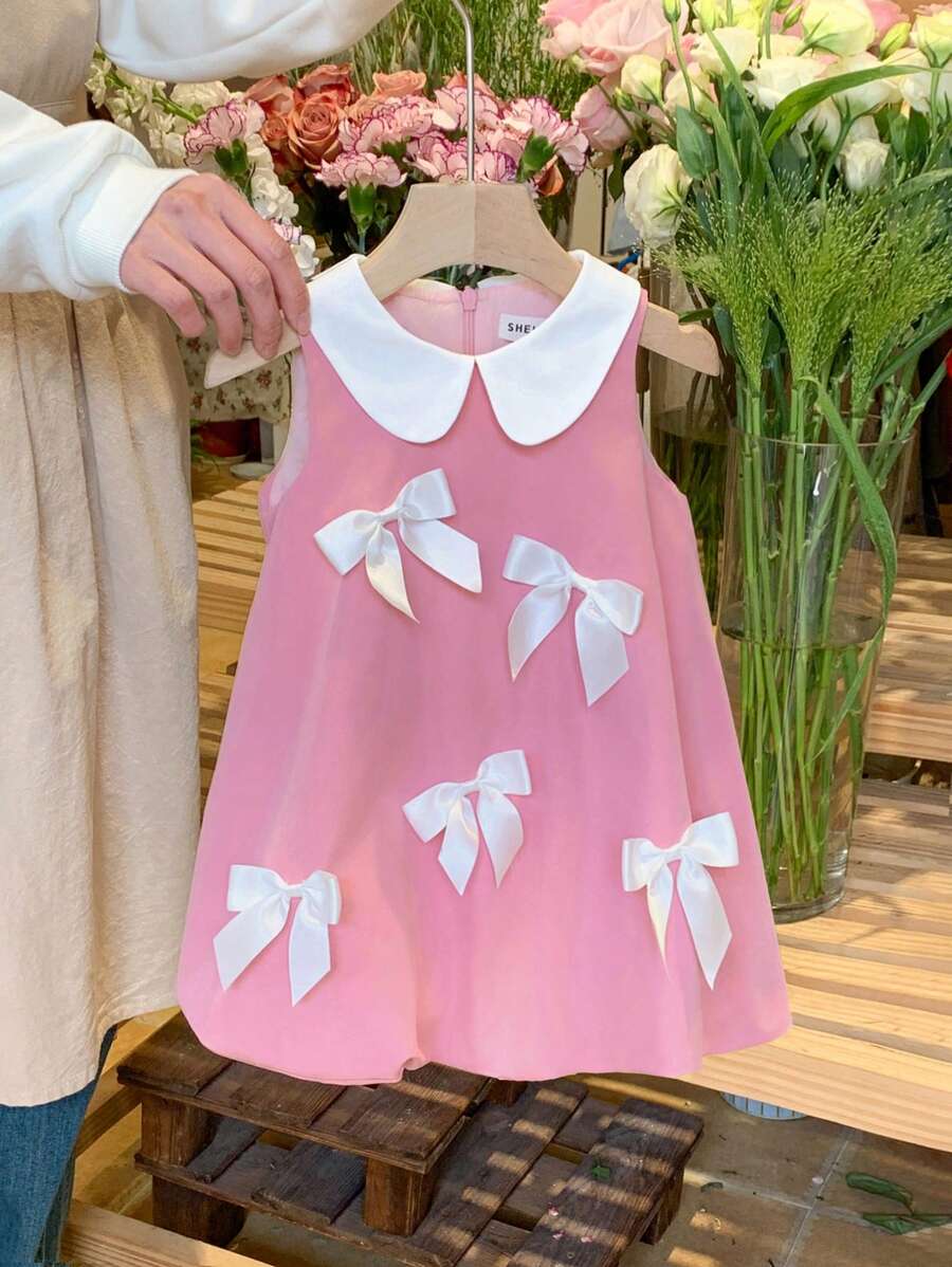 LMoss Kids LMoss 女婴编织撞色彼得潘领宽松休闲连衣裙 - 粉色 - 查看 1