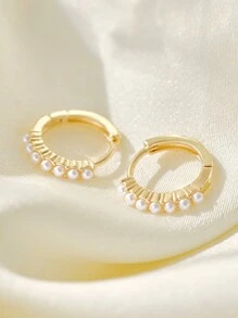 Faux Pearl Decor Hoop Earrings Winter Gifts - Multicolor - View 3