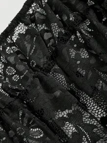 SHEIN MOD 大码撞色可爱女孩蕾丝拼布二合一上衣 - 黑與白 - 查看 4