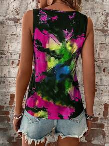LONESS Tie Dye Notched Neckline Tank Top