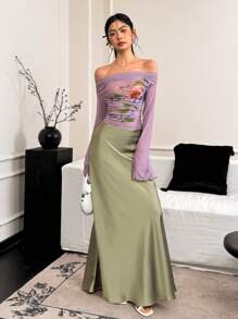 EastFlair 女士露肩长袖休闲上衣，简约时尚，适合日常穿着 - 紫色 - 查看 1