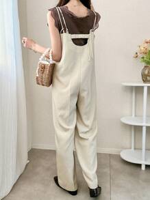 FRIFUL Women's Apricot Color Elegant Lace Patchwork Jumpsuit Pants, Summer Outfit,Ruffle - Apricot - View 5