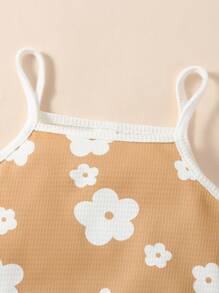 1set Baby Girls Cute Floral Ruffle Strap Romper & Shorts Set, Casual Outfit For Daily, Park Play, Summer