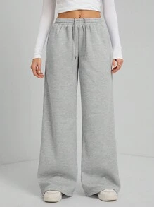 SHEIN Tall New Autumn/Winter Velvet Thick Warm Casual Versatile Low Rise Elastic Waist Loose Wide Leg Baggy Sweatpants Graduation,Back To School Outfits,Graduation,Teacher Outfits For Women,Back To School - Grey - View 5