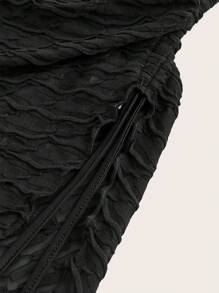 SHEIN MOD Women's Casual Solid Color Knitted Asymmetrical Neck Flare Sleeve Slim Asymmetrical Hem Top