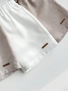 SHEIN Leap Crew 3pcs Young Boys Casual Academy Style Solid Color Elastic Waist Drawstring Shorts Set - White - View 3