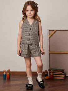 PrepCrw 女童格子裙和上衣套装，春夏