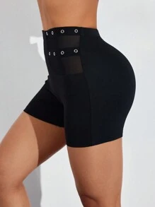 Slayoga Mesh Patchwork Hoge Taille Naadloze Sport Shorts
