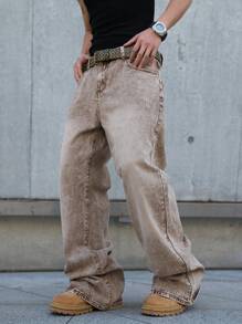 Manfinity Hypemode Men's Loose Fit Pocket Flared Straight Leg Jeans - Coffee Brown - View 4