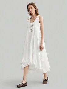 Ontre Bohemian Style Casual Simple U-Neck Floral Puff Backless Mini Dress, Vacation/Leisure - White - View 6