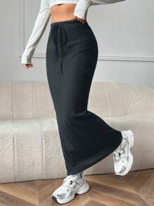 Muchica Women's Casual Dark Grey Knitted Bodycon Skirt