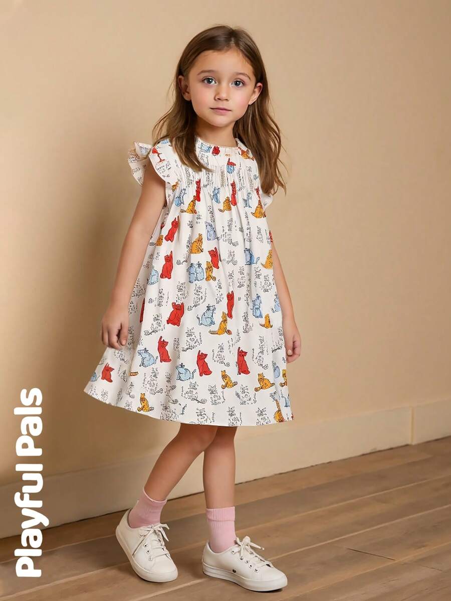 SHEIN Young Girl Summer Casual Animal Print Cap Sleeve Dress