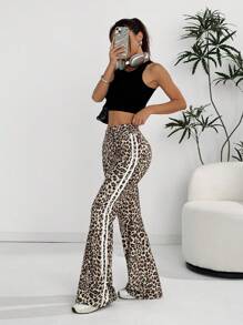 Comfortcana Fashionable V-Waist Leopard Print Bodycon Flare Pants - Multicolor - View 4