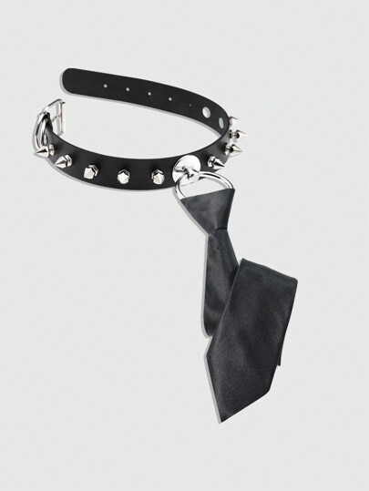 Grunge Punk 1 pieza Corbata con tachas de estilo punk gótico, accesorio de moda subcultural para mujeres