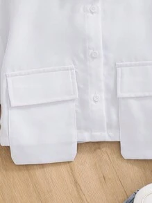 Camicia crop in tinta unita intrecciata con due tasche, casual, per ragazze