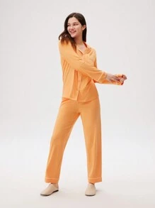 LUVLETTE Autumn And Winter Soft 100% Pure Cotton Basic Long Pajama Sets For Women Lounge Sets For Women Pants With Pockets Fall Pajamas