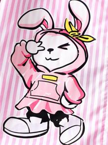 SHEIN 2pcs/Set Young Girl Cartoon Rabbit Graphic Short Sleeve Shirt And Pants Set - Multicolor - View 4