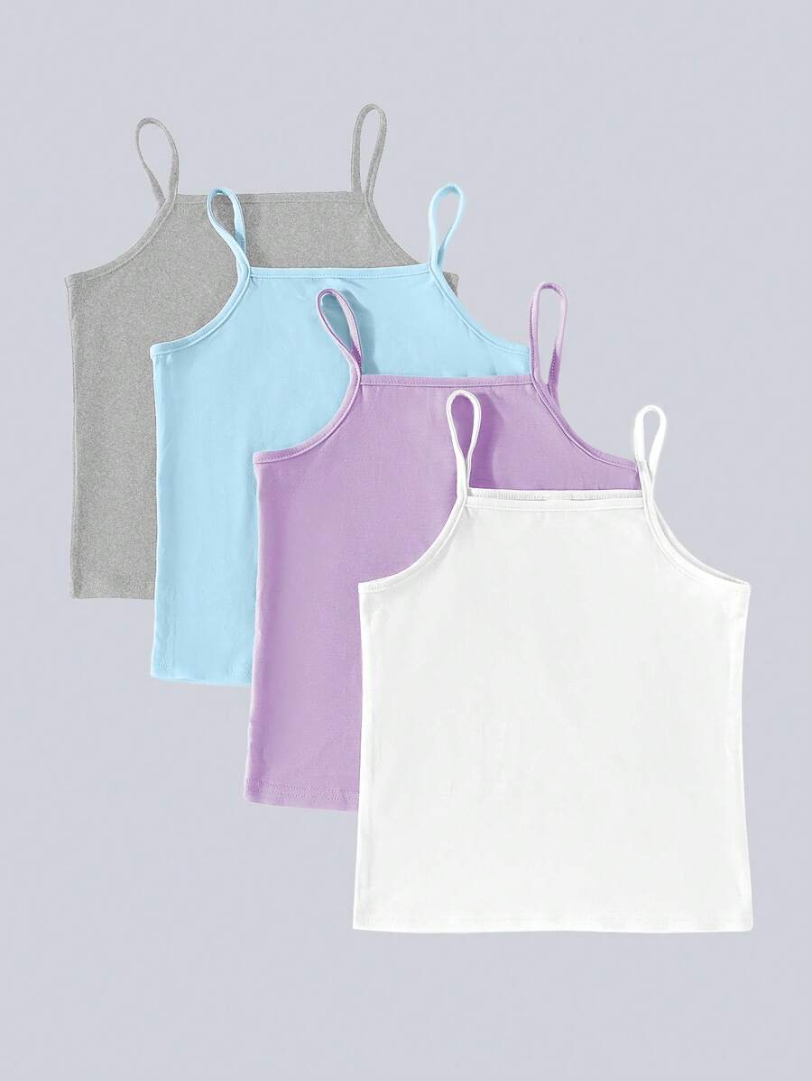4-delige set met comfortabele camisole voor meisjes in effen kleur